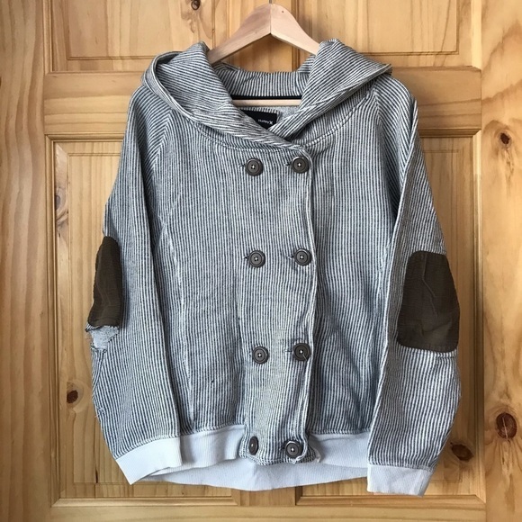 Vintage Hurley distressed elbow patch double button front hoodie size large - Picture 2 of 10